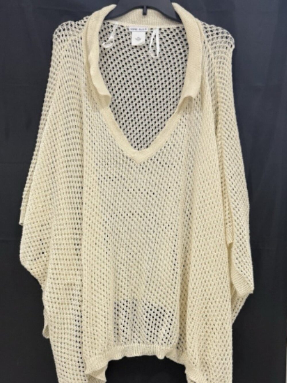 Anne Klein Crochet Mesh loose Fit Short Sleeve Cover Up Swim One Size 12063